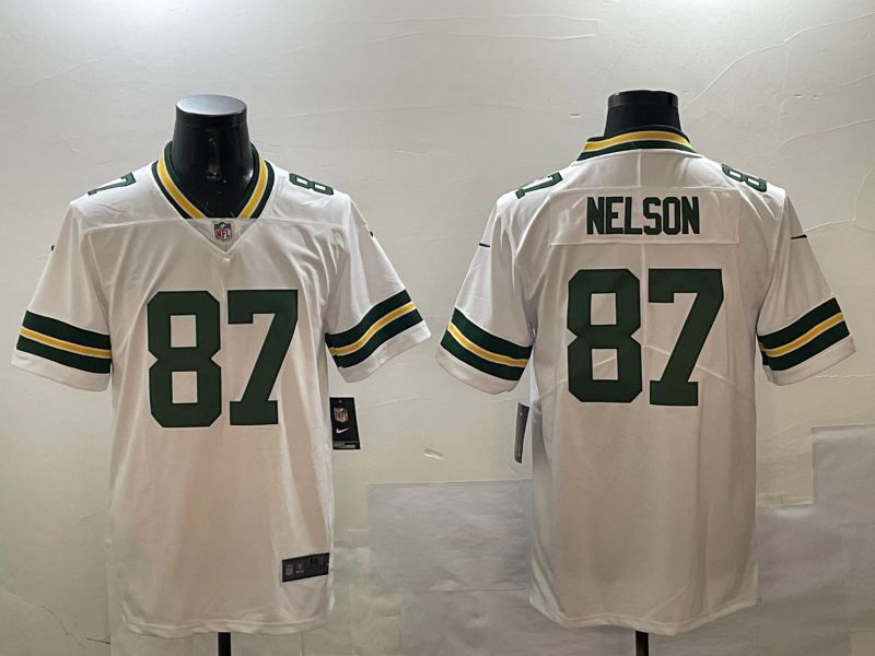 Men Green Bay Packers #87 Nelson White Second generation 2024 Nike Limited NFL Jersey style 0115